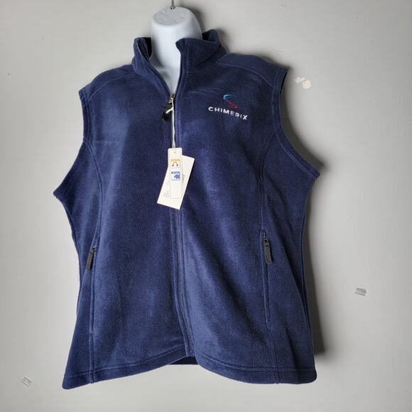 Core 365 Women’s Fleece Vest XL Navy Full Zip Sleeveless Chimerix Logo NWT - Picture 1 of 9
